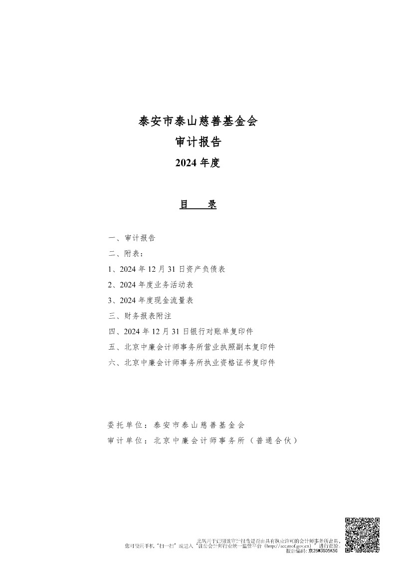 泰山慈善基金会2024年审计报告