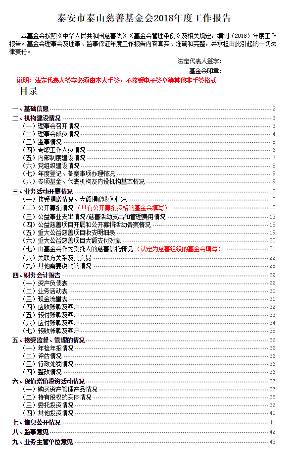 2018年泰山慈善基金会年度检查报告(图1)