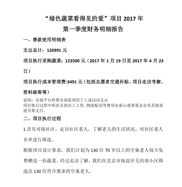 绿色蔬菜看的见的爱项目2017年度总结报告