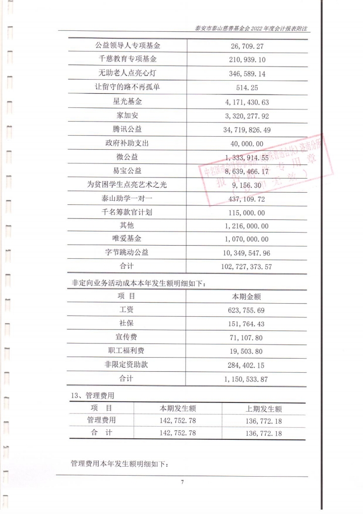 泰山慈善基金会2022年度财务报表审计报告(图15)