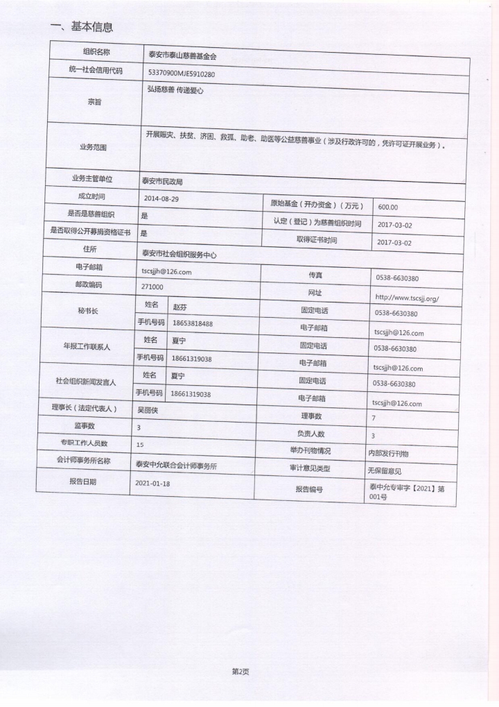 2020年泰山慈善基金会工作报告(图2)