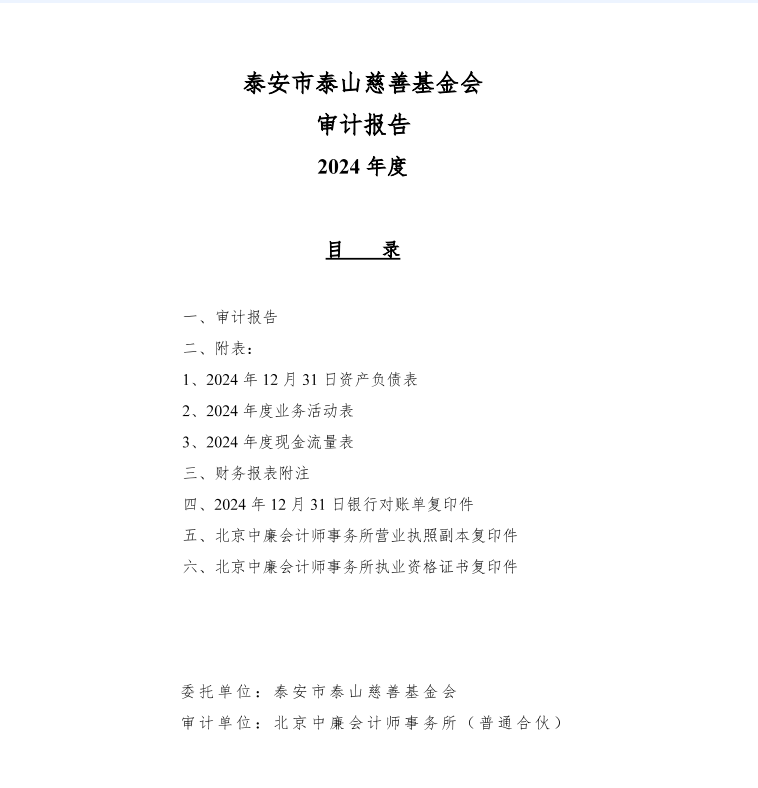 泰山慈善基金会2024年审计报告(图1)