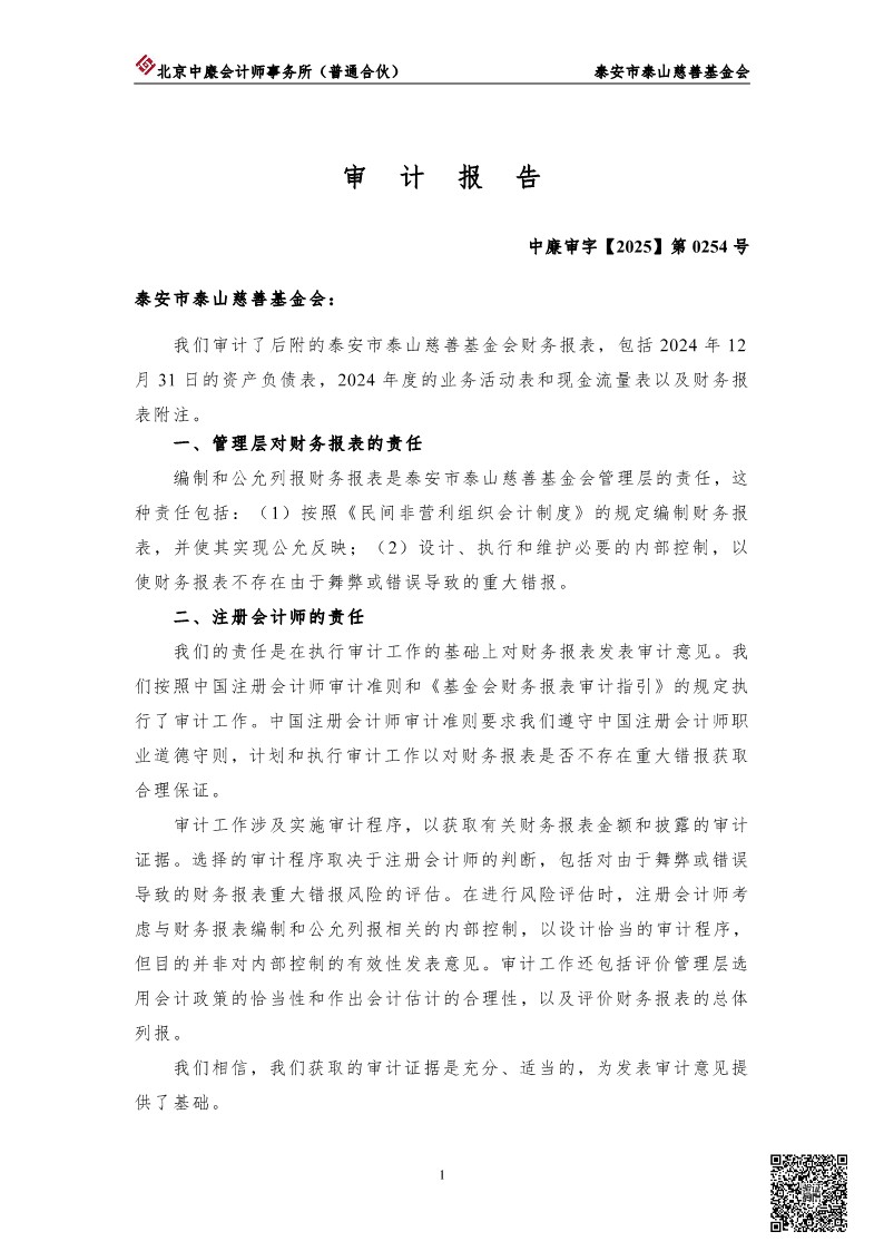 泰山慈善基金会2024年审计报告(图2)
