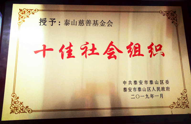 泰山慈善基金会荣获“十佳社会组织”荣誉称号(图1)