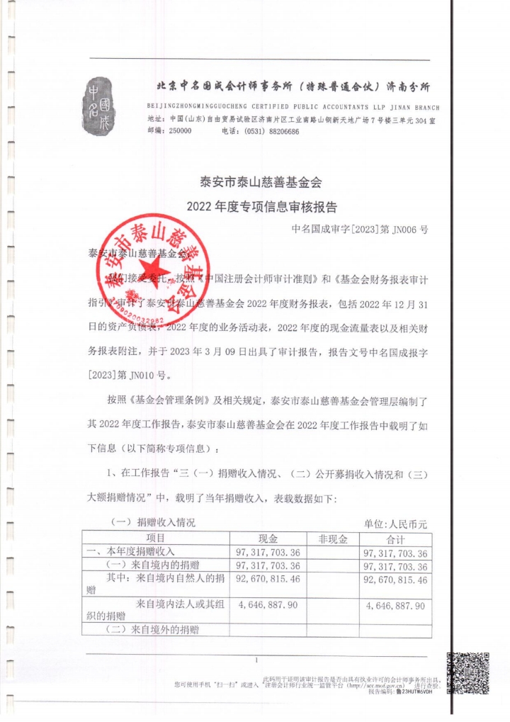泰山慈善基金会2022年度专项信息审计报告(图3)